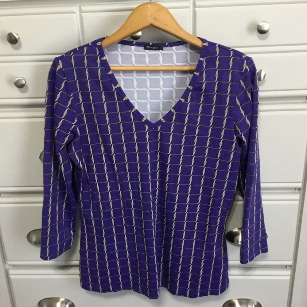 J. McLaughlin 3/4 Sleeve v Neck Top in Catalina Cloth Fabric M